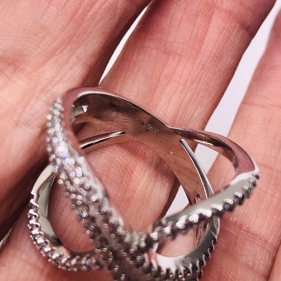 Infinity Ring Size 9 Silver Tone Rhinestone Stamped CNGM - Picture 3 of 7